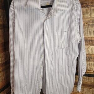 MICHAEL Michael Kors White and Gray Striped Dress Shirt